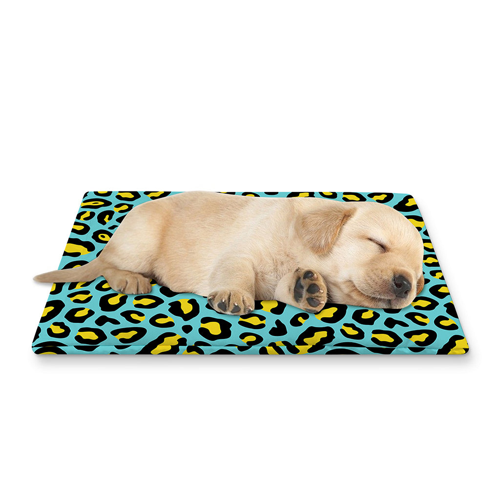 Teal And Yellow Leopard Pattern Print Pet Cooling Mat Cover