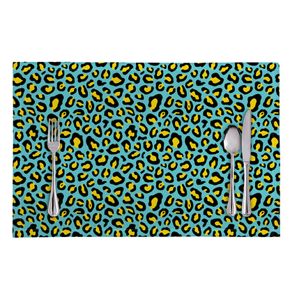 Teal And Yellow Leopard Pattern Print Placemat