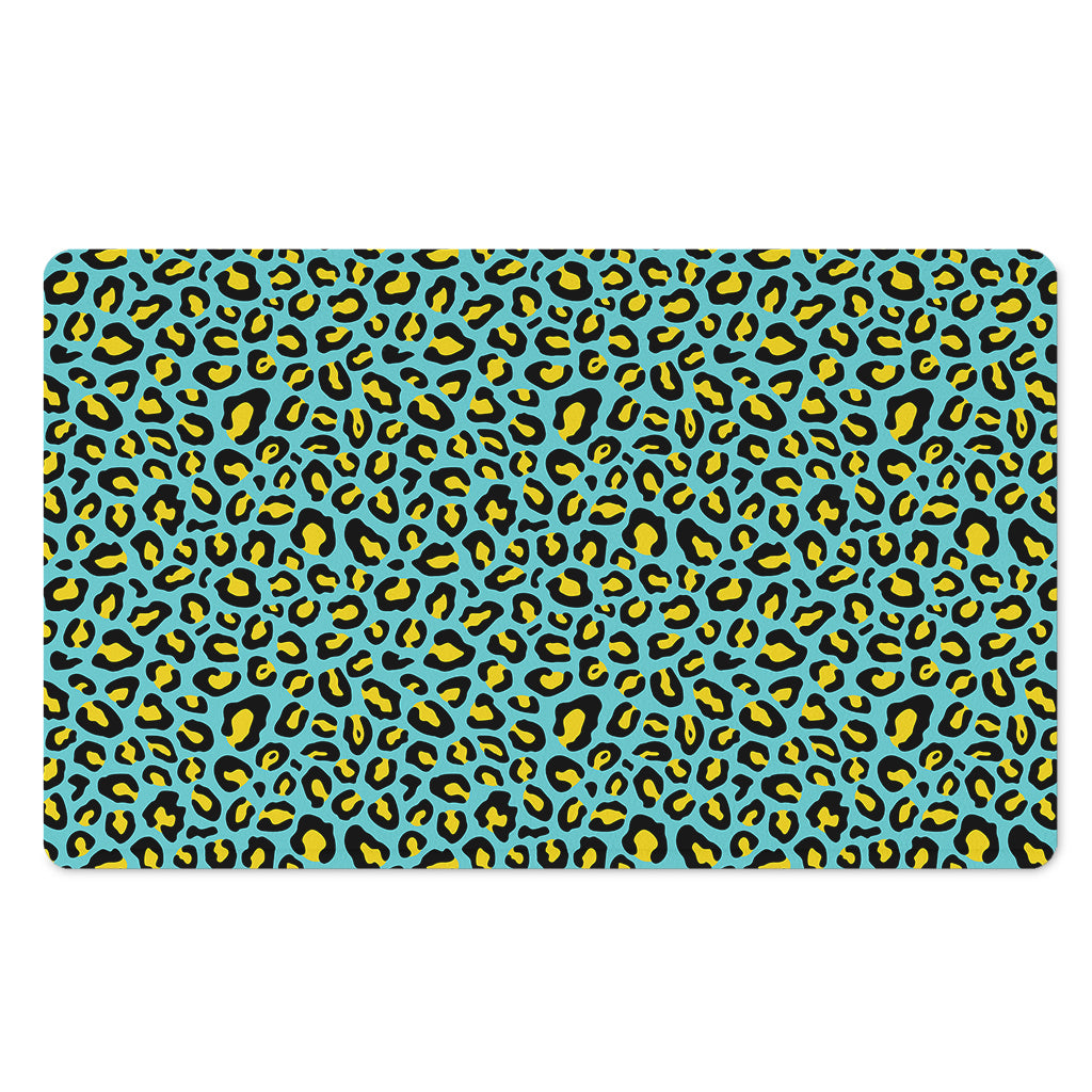 Teal And Yellow Leopard Pattern Print Polyester Doormat