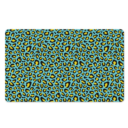 Teal And Yellow Leopard Pattern Print Polyester Doormat