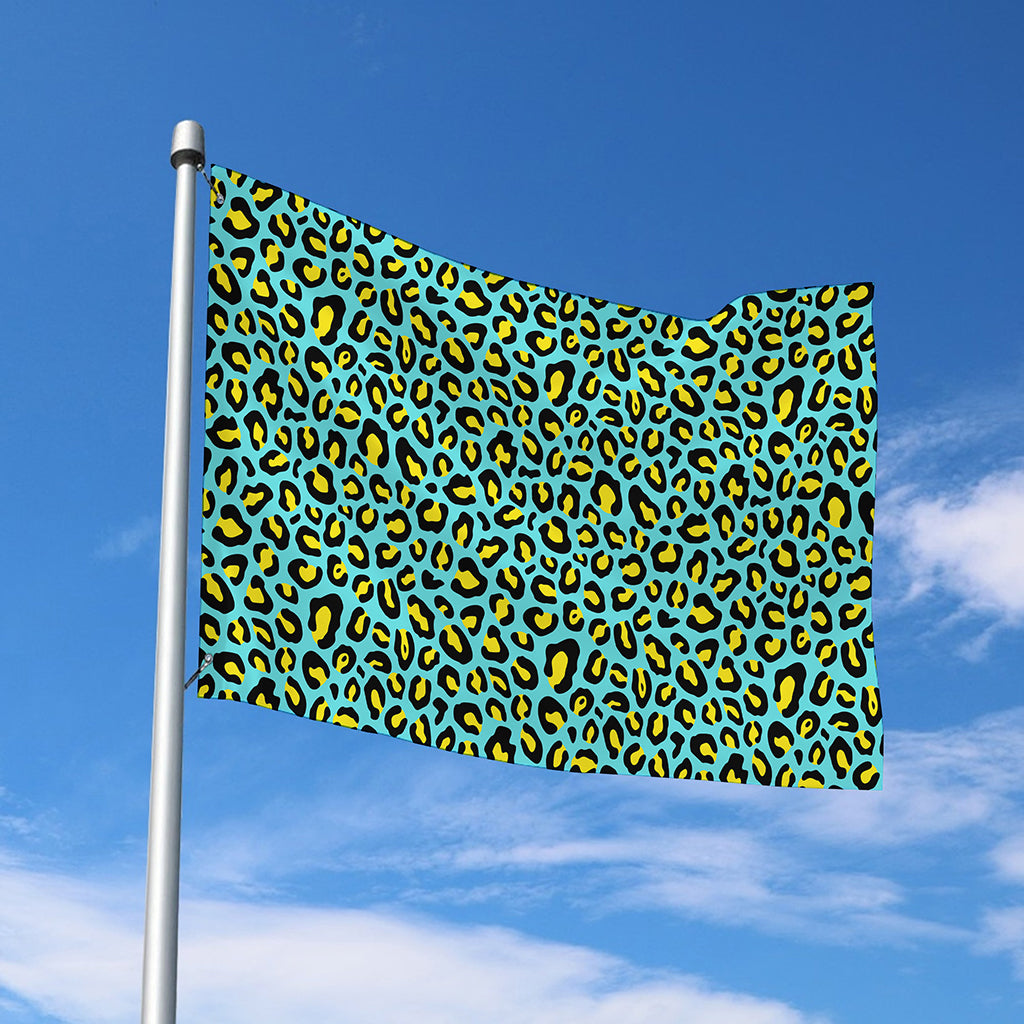 Teal And Yellow Leopard Pattern Print Polyester Flag