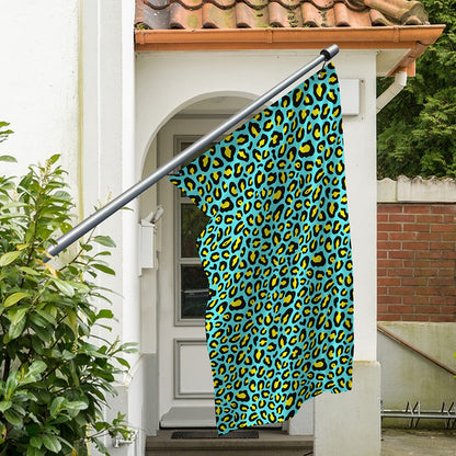 Teal And Yellow Leopard Pattern Print Polyester Flag