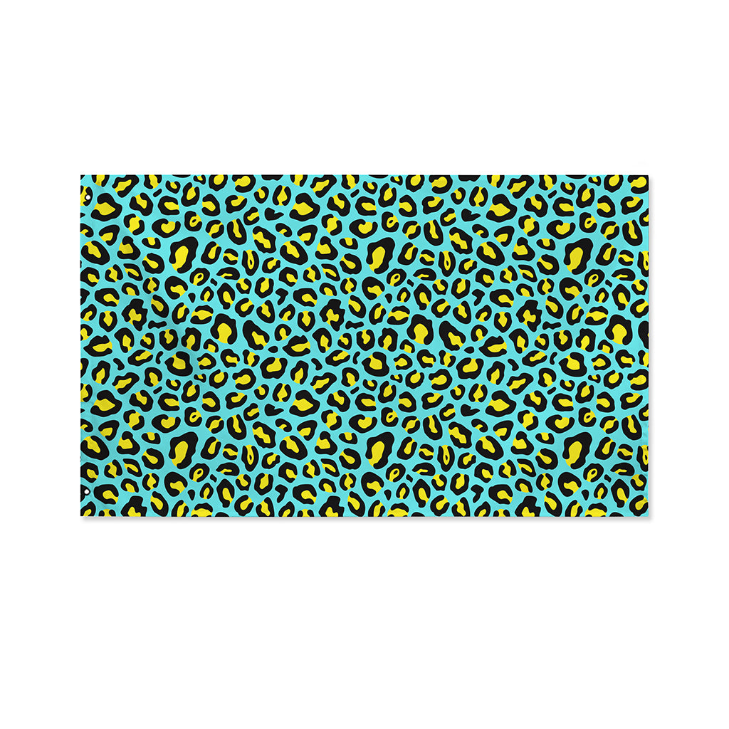 Teal And Yellow Leopard Pattern Print Polyester Flag