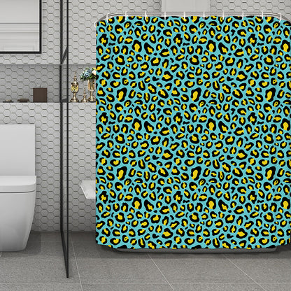 Teal And Yellow Leopard Pattern Print Polyester Shower Curtain