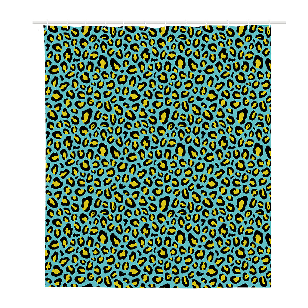 Teal And Yellow Leopard Pattern Print Polyester Shower Curtain