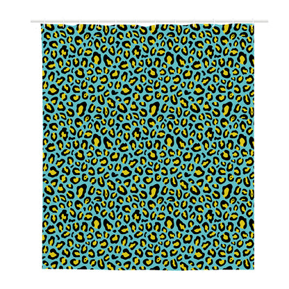 Teal And Yellow Leopard Pattern Print Polyester Shower Curtain