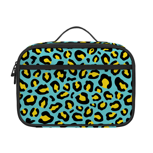 Teal And Yellow Leopard Pattern Print Portable Lunch Bag