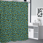 Teal And Yellow Leopard Pattern Print Premium Shower Curtain