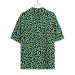 Teal And Yellow Leopard Pattern Print Rayon Hawaiian Shirt