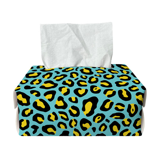 Teal And Yellow Leopard Pattern Print Rectangle Tissue Box Cover
