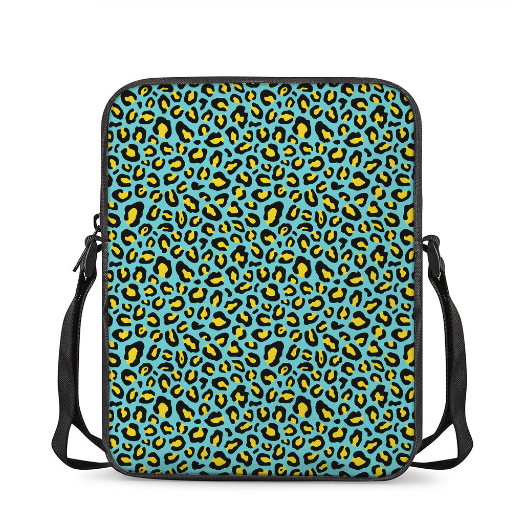 Teal And Yellow Leopard Pattern Print Rectangular Crossbody Bag
