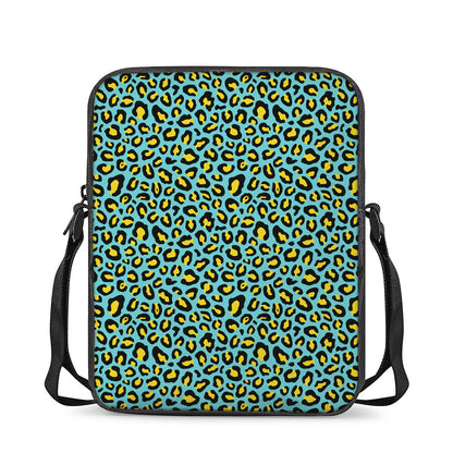 Teal And Yellow Leopard Pattern Print Rectangular Crossbody Bag