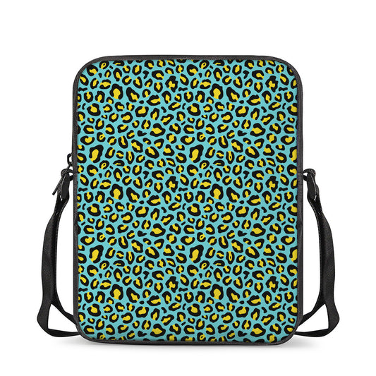 Teal And Yellow Leopard Pattern Print Rectangular Crossbody Bag