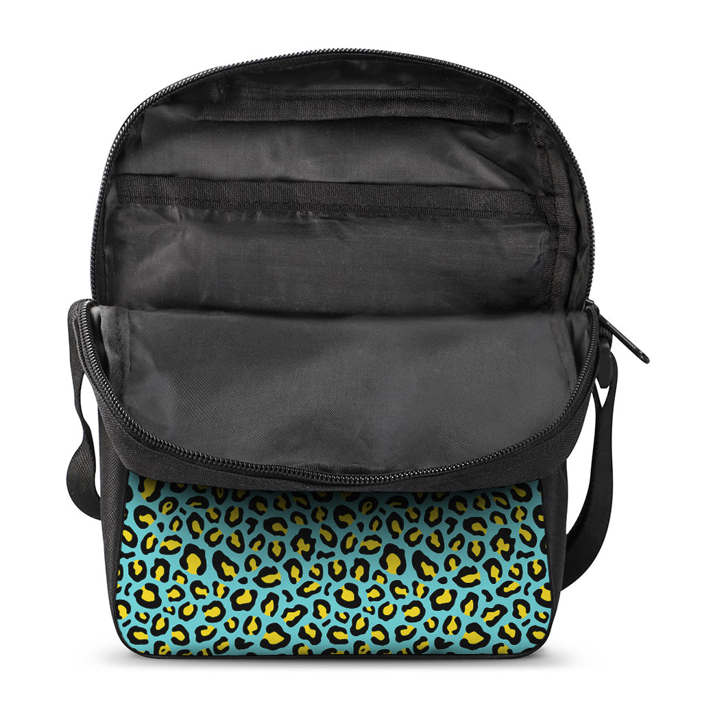 Teal And Yellow Leopard Pattern Print Rectangular Crossbody Bag