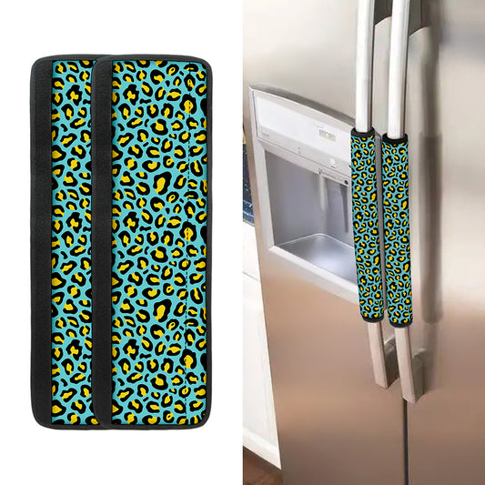 Teal And Yellow Leopard Pattern Print Refrigerator Handle Covers