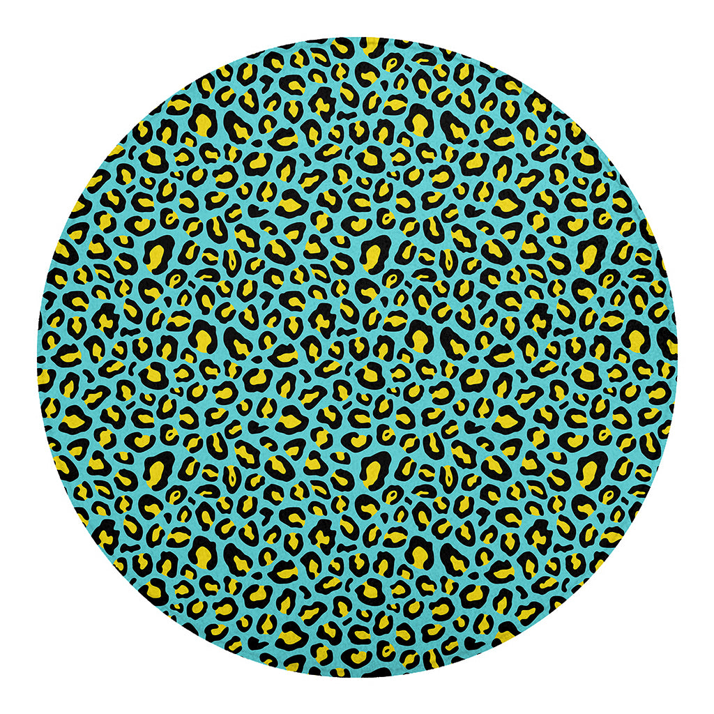 Teal And Yellow Leopard Pattern Print Round Blanket