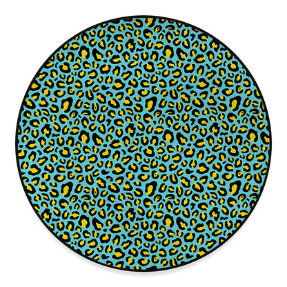 Teal And Yellow Leopard Pattern Print Round Floor Mat