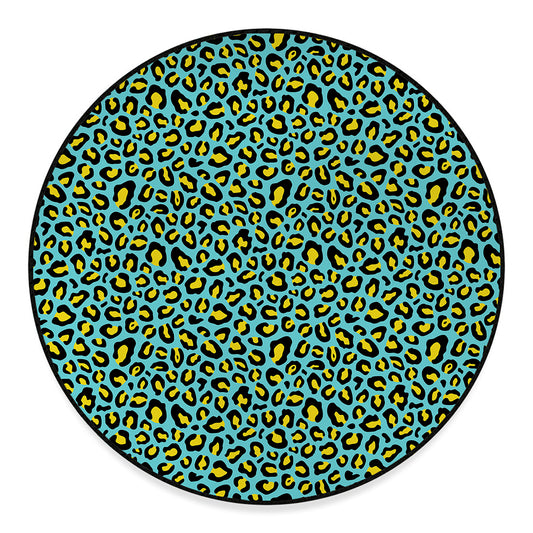 Teal And Yellow Leopard Pattern Print Round Floor Mat