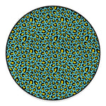 Teal And Yellow Leopard Pattern Print Round Floor Mat