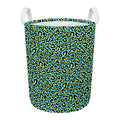 Teal And Yellow Leopard Pattern Print Round Laundry Basket