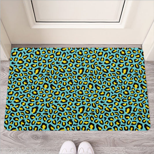 Teal And Yellow Leopard Pattern Print Rubber Doormat