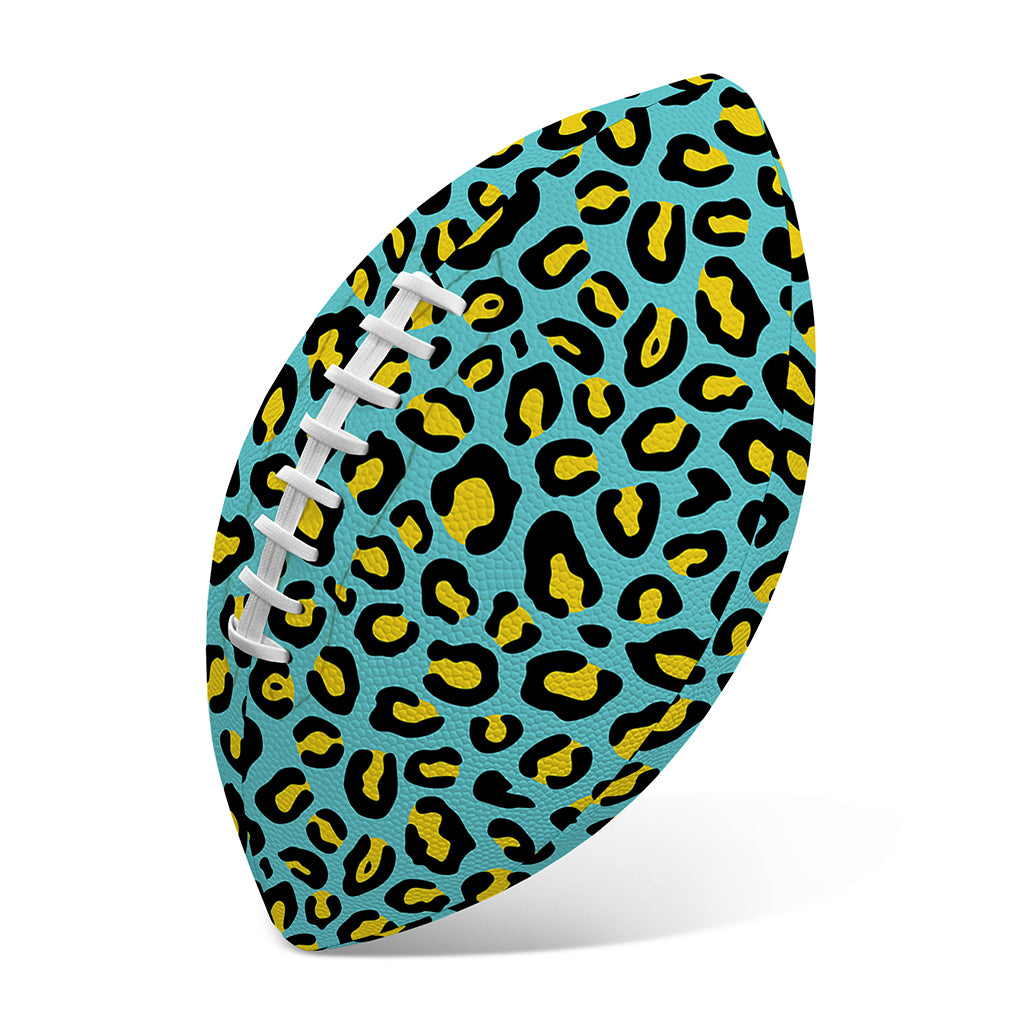 Teal And Yellow Leopard Pattern Print Rugby Ball