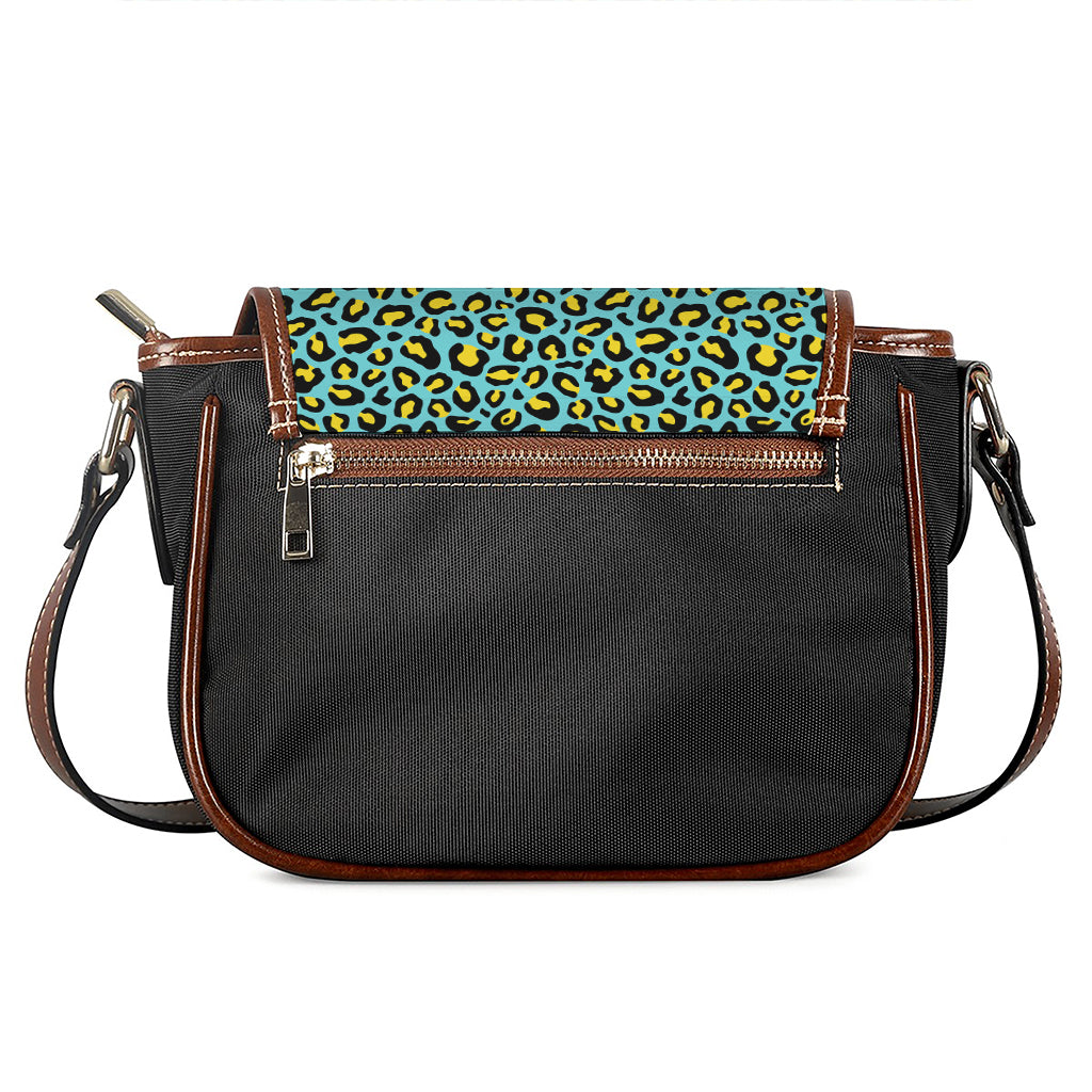Teal And Yellow Leopard Pattern Print Saddle Bag