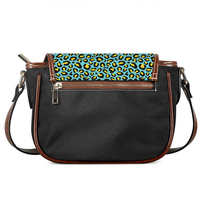 Teal And Yellow Leopard Pattern Print Saddle Bag