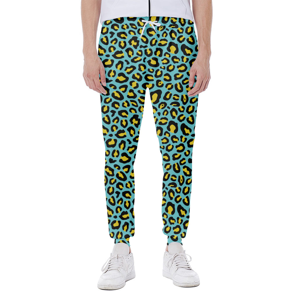 Teal And Yellow Leopard Pattern Print Scuba Joggers