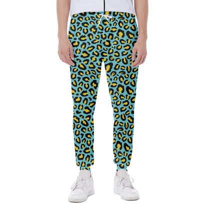 Teal And Yellow Leopard Pattern Print Scuba Joggers