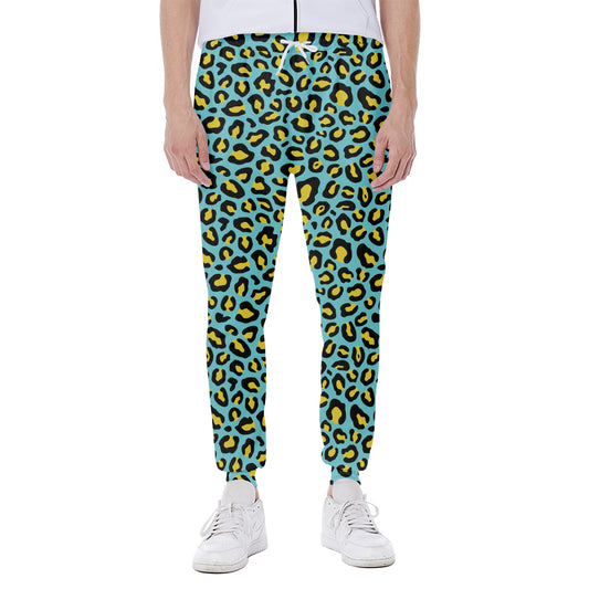 Teal And Yellow Leopard Pattern Print Scuba Joggers