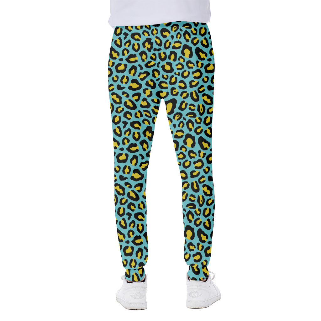 Teal And Yellow Leopard Pattern Print Scuba Joggers