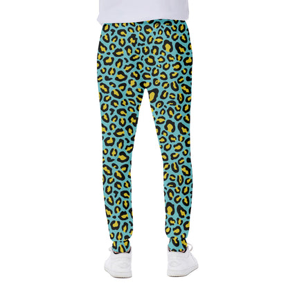 Teal And Yellow Leopard Pattern Print Scuba Joggers