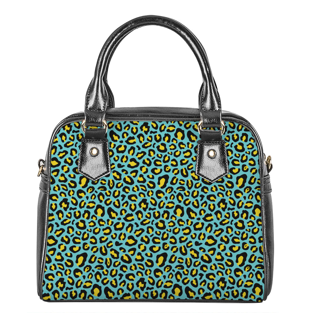 Teal And Yellow Leopard Pattern Print Shoulder Handbag