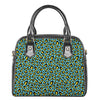 Teal And Yellow Leopard Pattern Print Shoulder Handbag