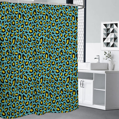 Teal And Yellow Leopard Pattern Print Shower Curtain