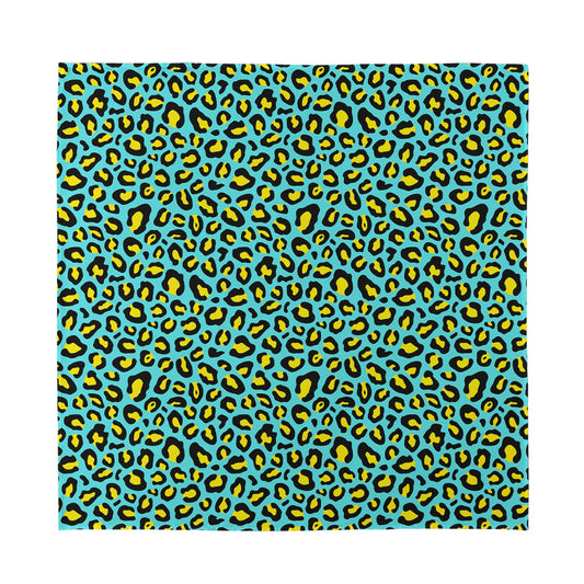 Teal And Yellow Leopard Pattern Print Silk Bandana
