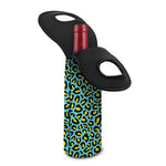 Teal And Yellow Leopard Pattern Print Single Neoprene Wine Tote