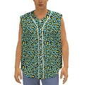 Teal And Yellow Leopard Pattern Print Sleeveless Baseball Jersey