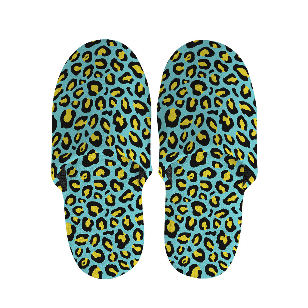 Teal And Yellow Leopard Pattern Print Slippers