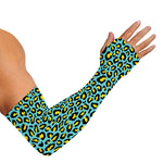 Teal And Yellow Leopard Pattern Print Sun Protection Arm Sleeves