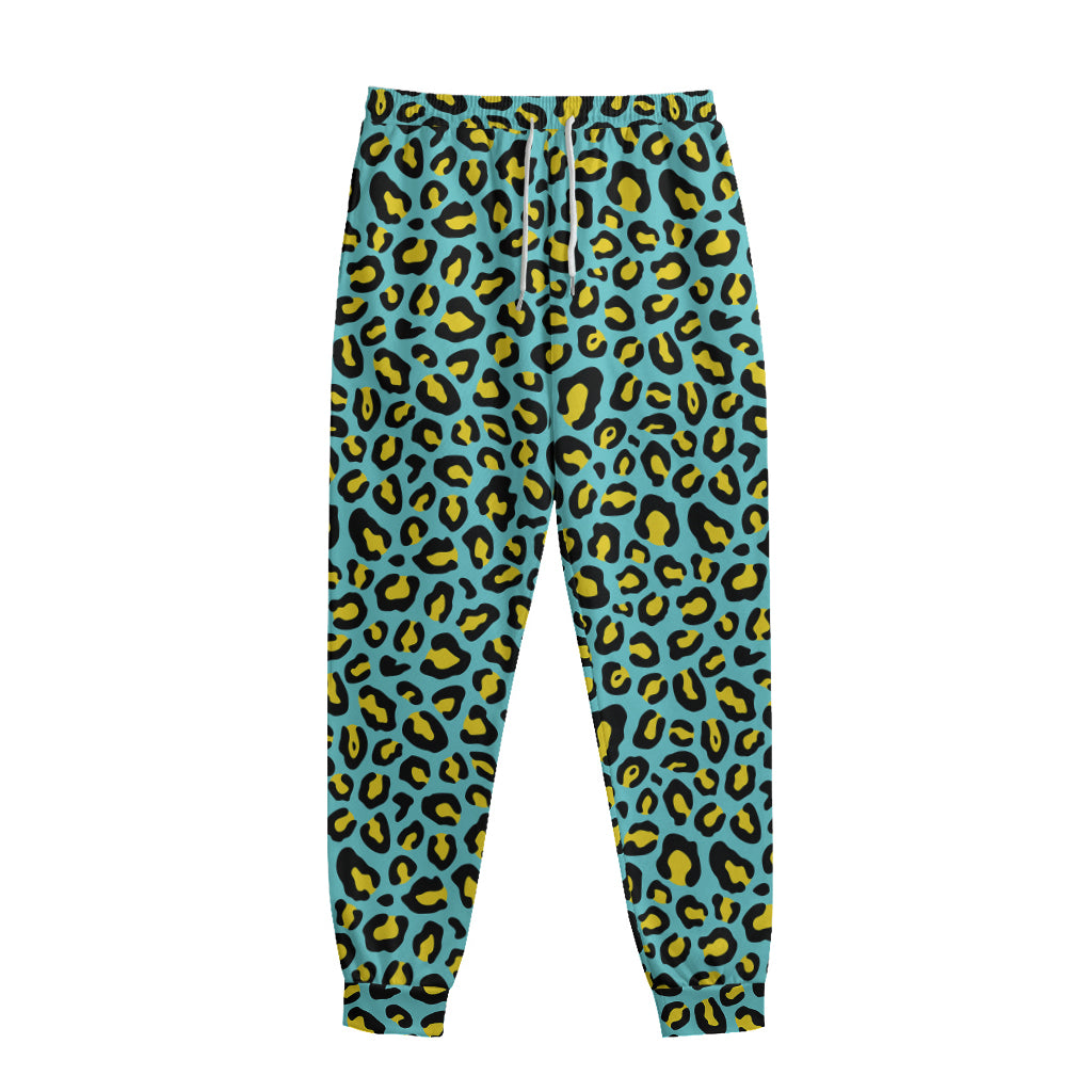 Teal And Yellow Leopard Pattern Print Sweatpants