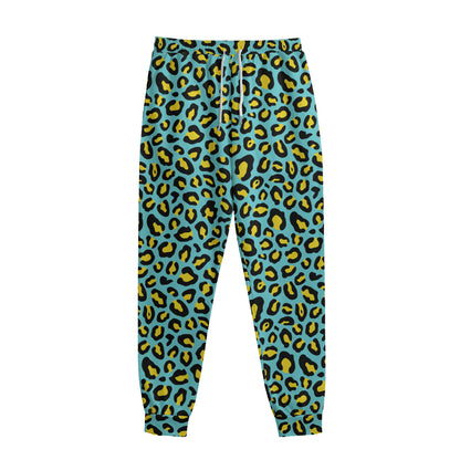 Teal And Yellow Leopard Pattern Print Sweatpants
