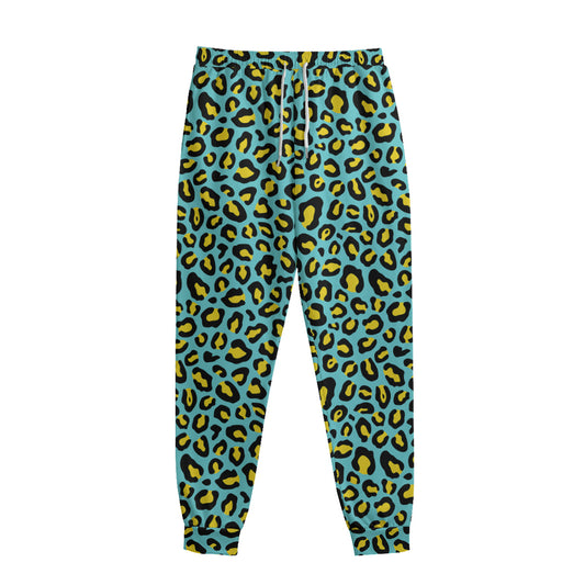 Teal And Yellow Leopard Pattern Print Sweatpants