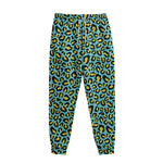 Teal And Yellow Leopard Pattern Print Sweatpants