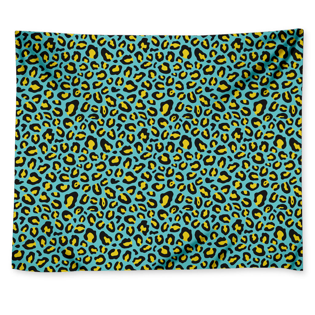 Teal And Yellow Leopard Pattern Print Tapestry