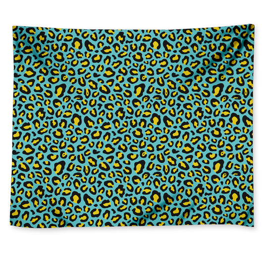 Teal And Yellow Leopard Pattern Print Tapestry