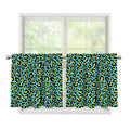 Teal And Yellow Leopard Pattern Print Tier Curtains