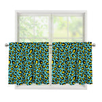 Teal And Yellow Leopard Pattern Print Tier Curtains