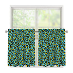 Teal And Yellow Leopard Pattern Print Tier Curtains
